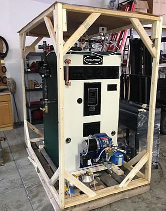 Lazy Guy Distillery's boiler arrived fully assembled - ready to uncrate, install, and distill some whiskey. Narrow enough to through a standard doorway; when setup will have a very compact footprint. Lazy Guy Distillery is creating quite a buzz in Kennesaw, GA.